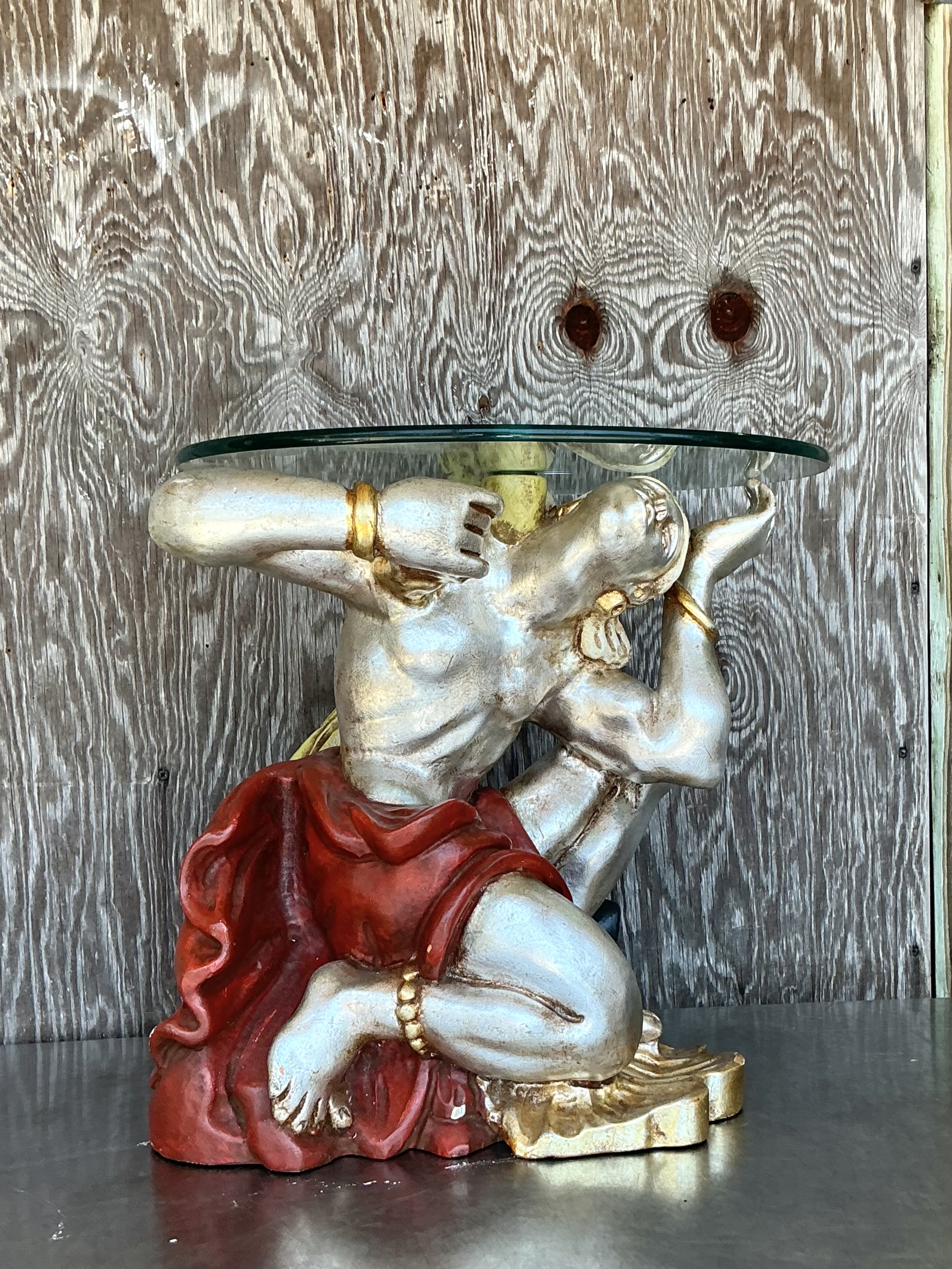 Vintage Italian Polychrome Blackamoor Side Table - Top view