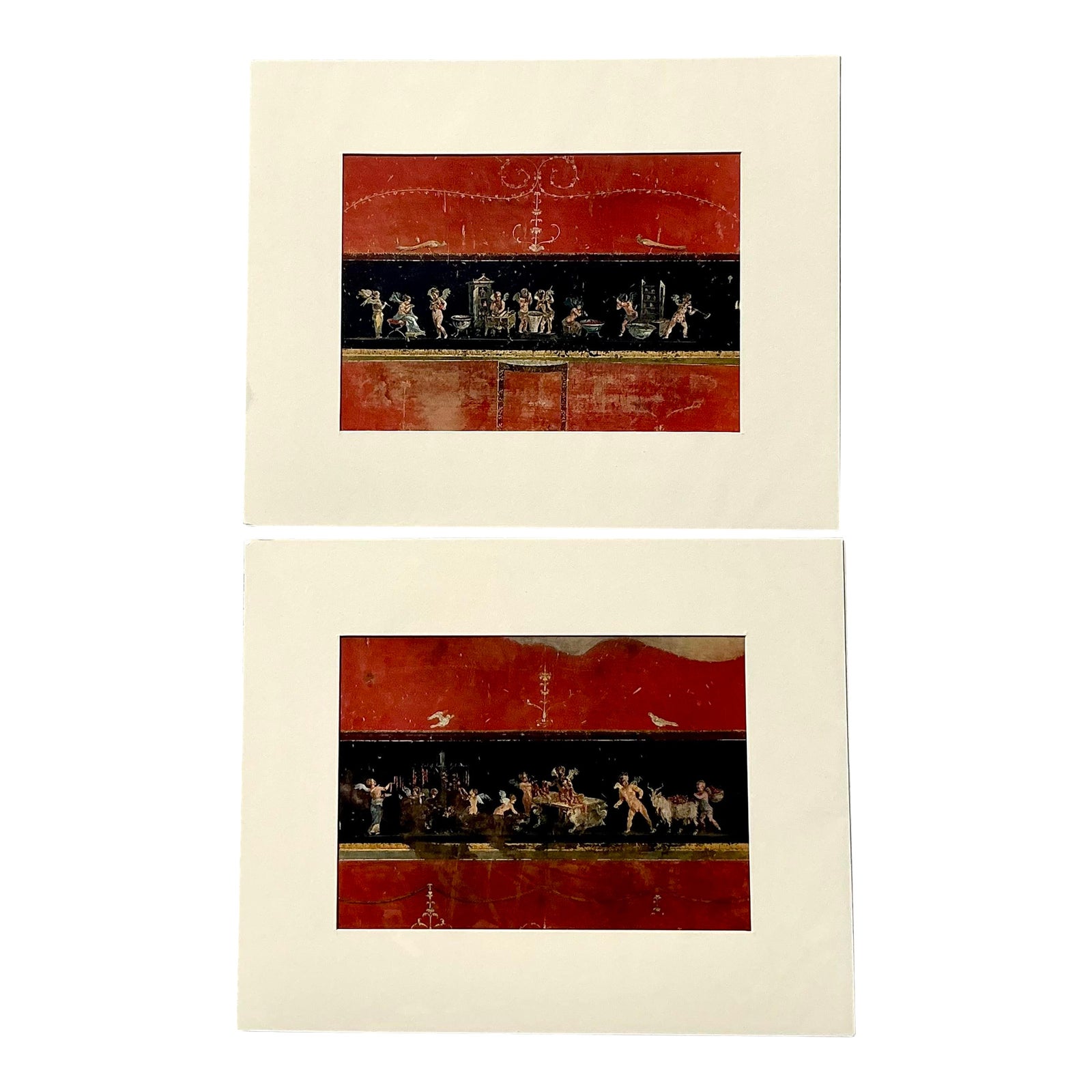 Vintage Italian Pompeii Fresco Original Prints - Set of 2