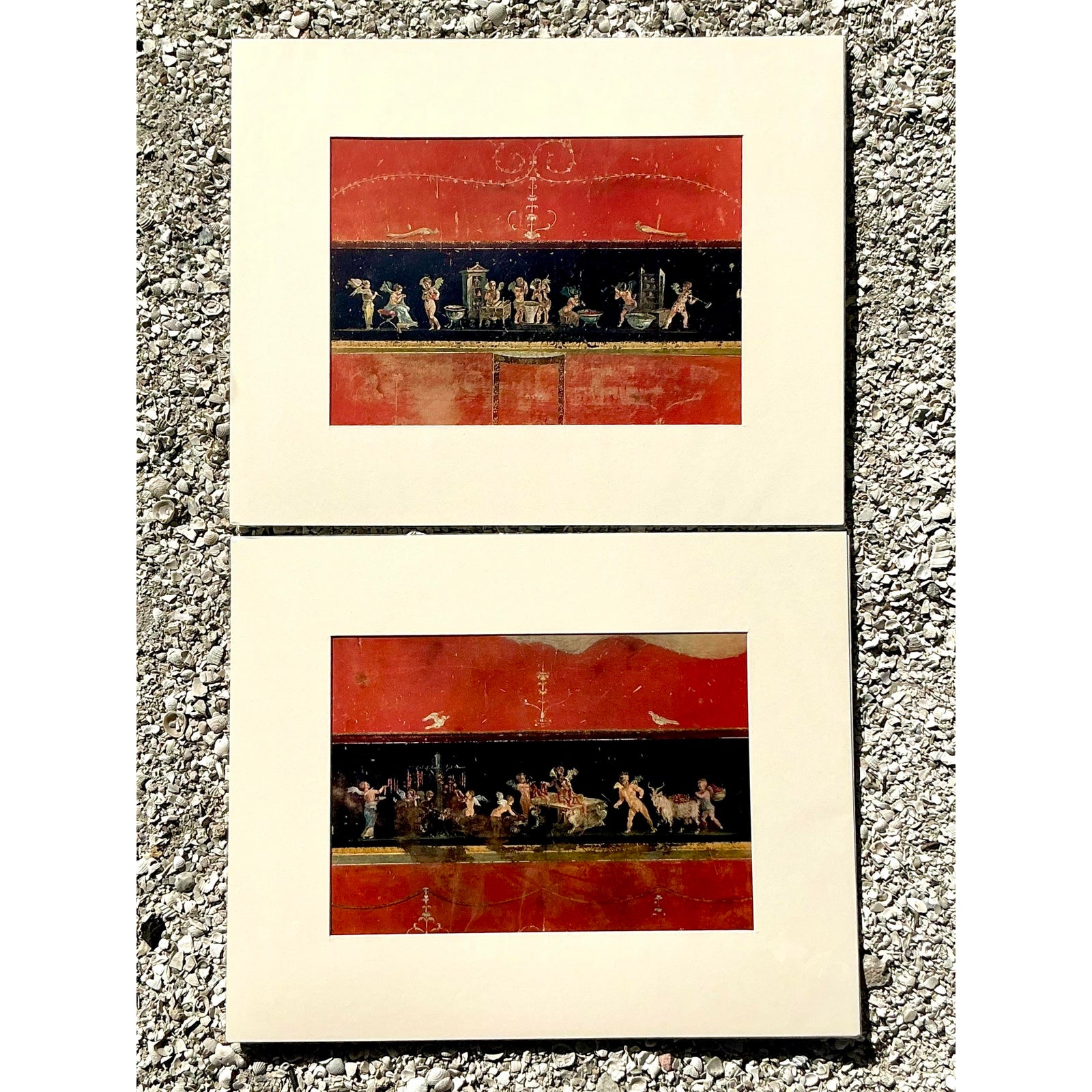 Vintage Italian Pompeii Fresco Original Prints - Set of 2 - Back view