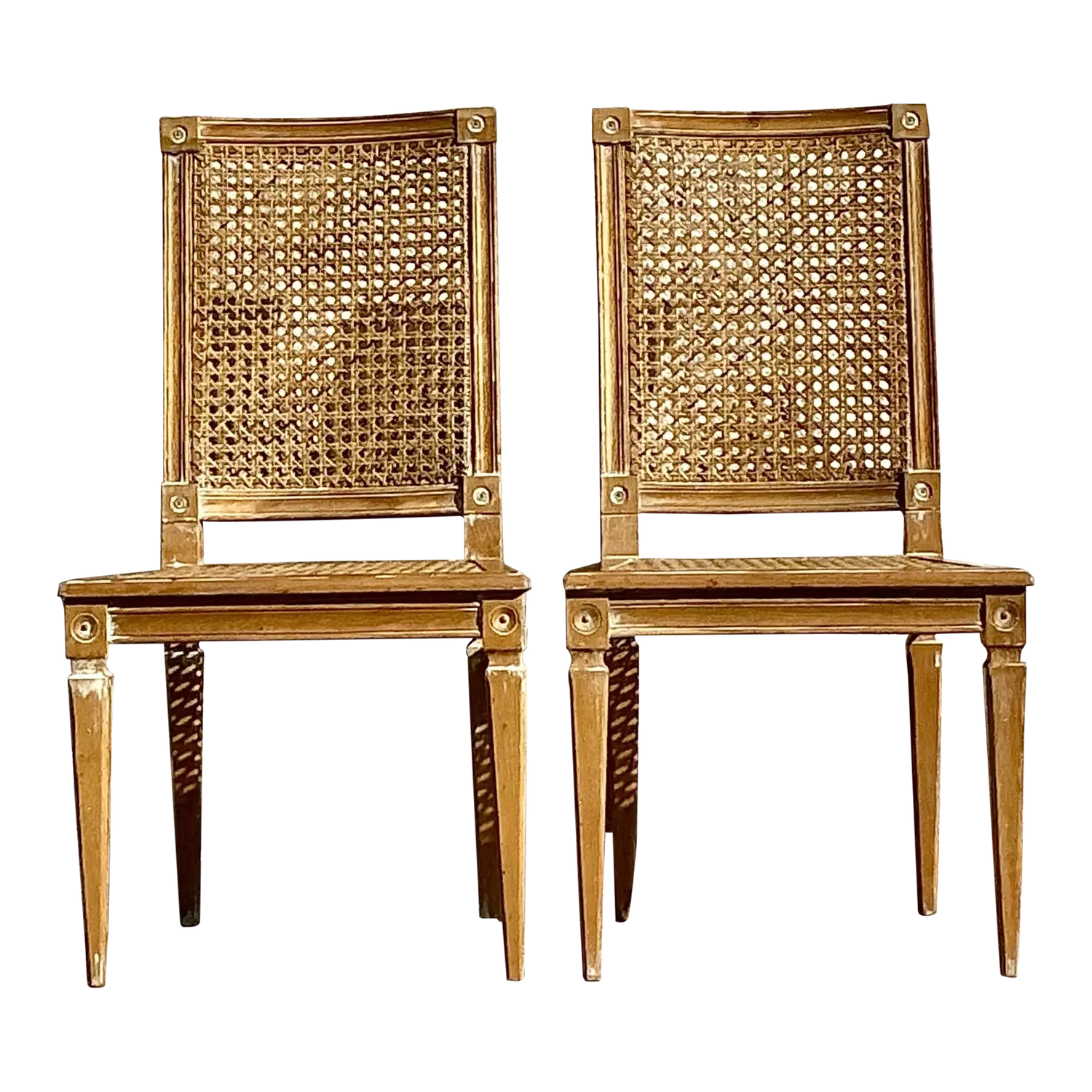 Vintage Italian Regency Cane and Wood Side Chairs - a Pair