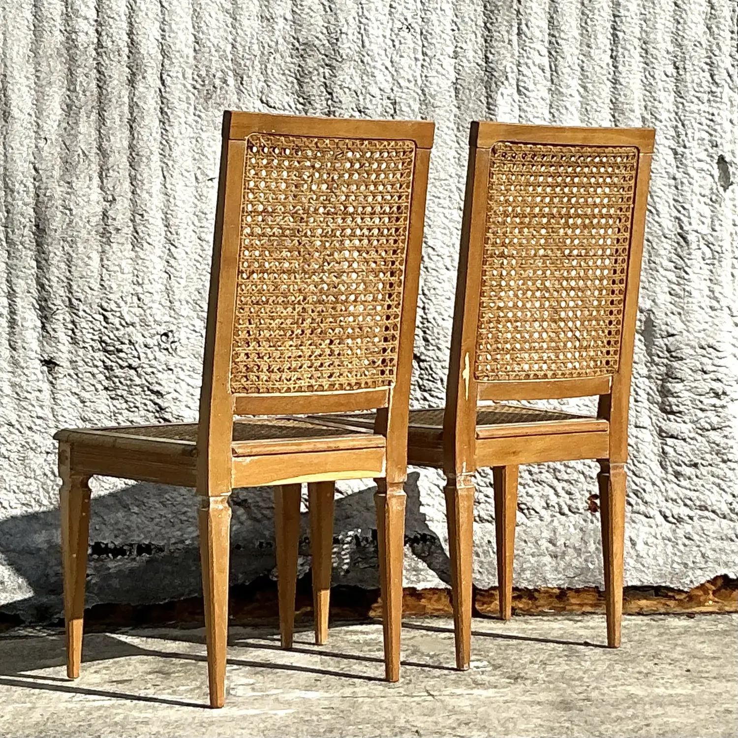 Vintage Italian Regency Cane and Wood Side Chairs - a Pair - Top view
