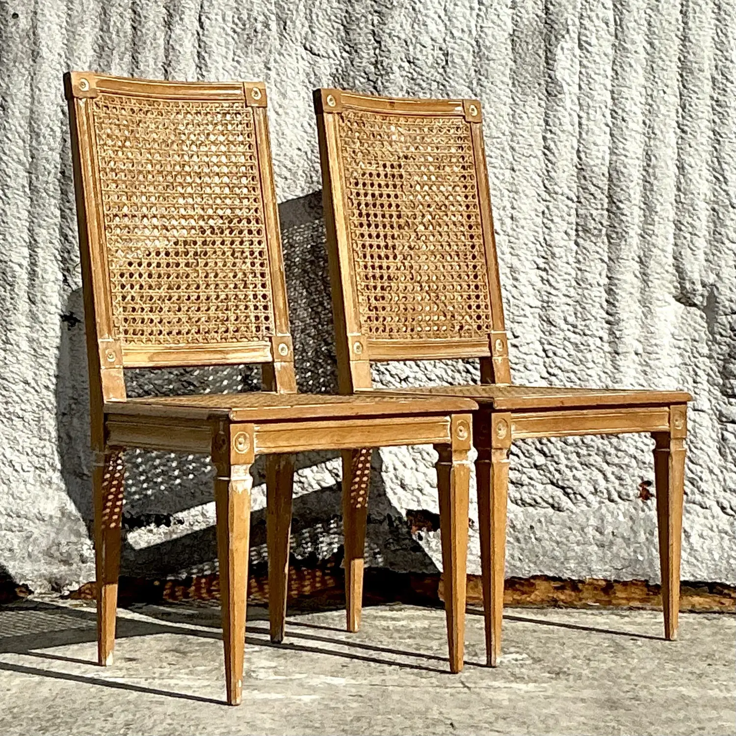 Vintage Italian Regency Cane and Wood Side Chairs - a Pair - Detail view