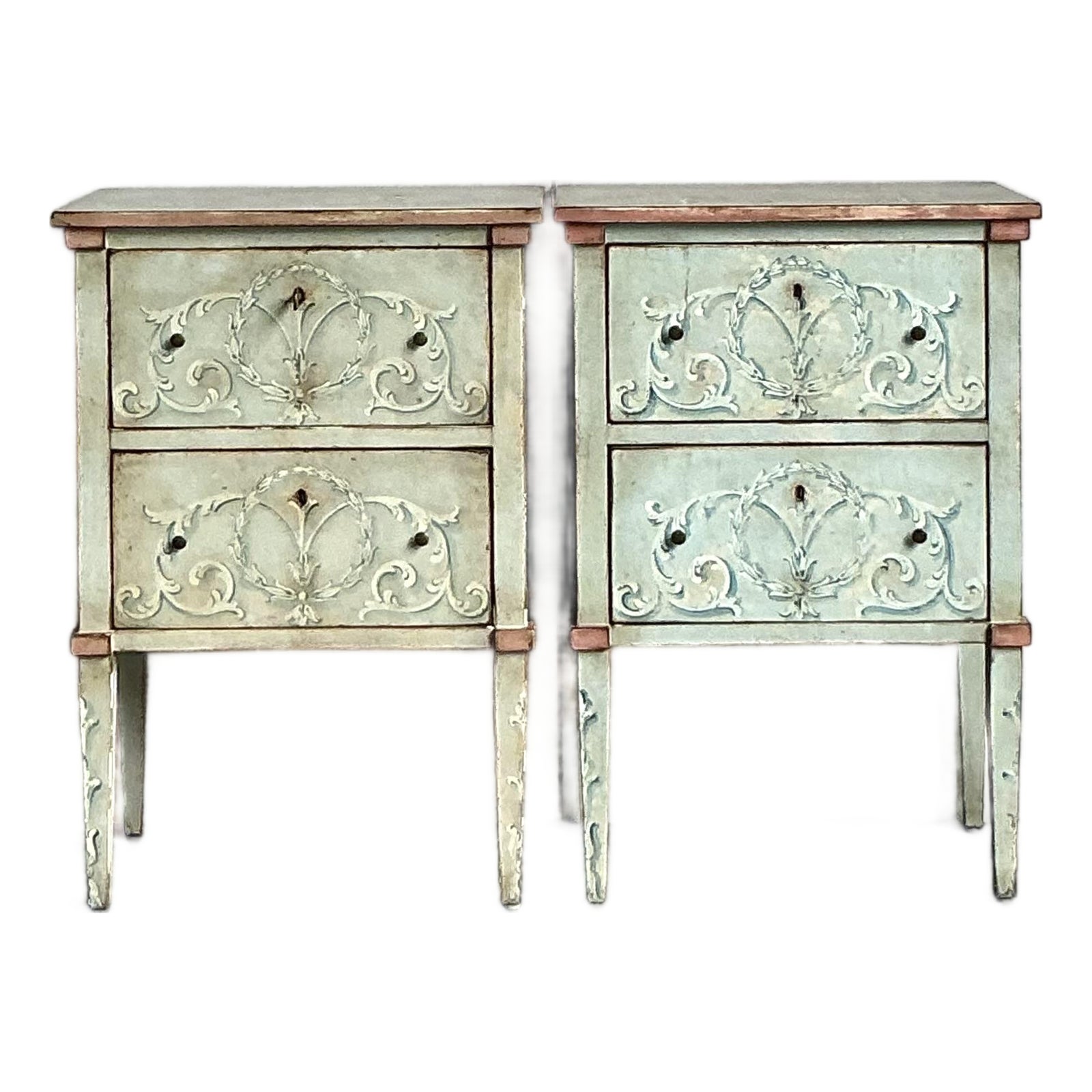 Vintage Italian Regency Hand Painted Nighstands - Set of 2 - Detail view