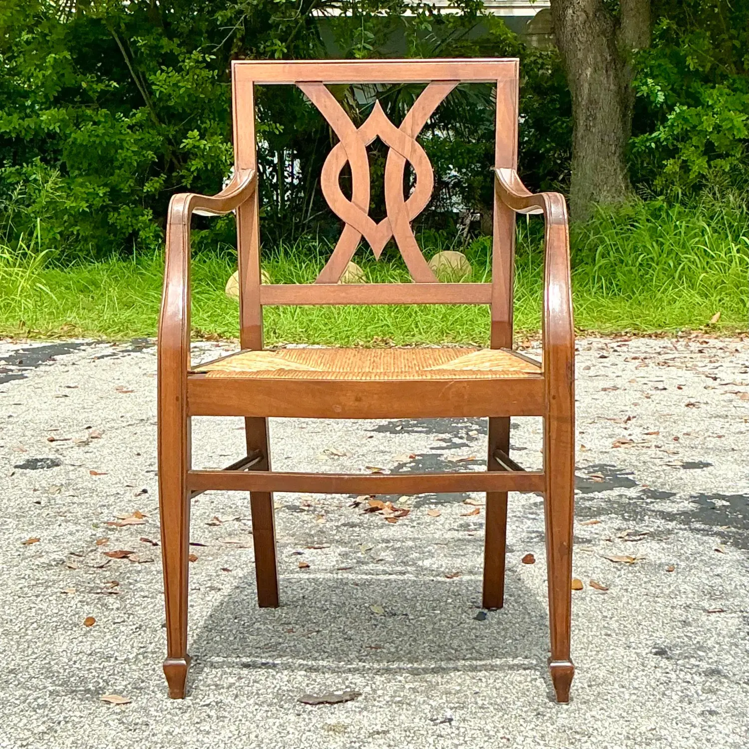 Vintage Italian Rush Seat Arm Chair - Side view