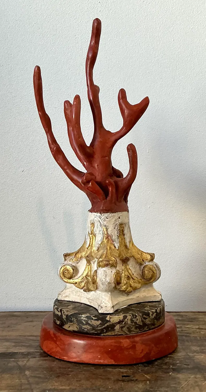 Vintage Italian Scagliola Artisanal Pigmented Plaster Coral Branch - Side view