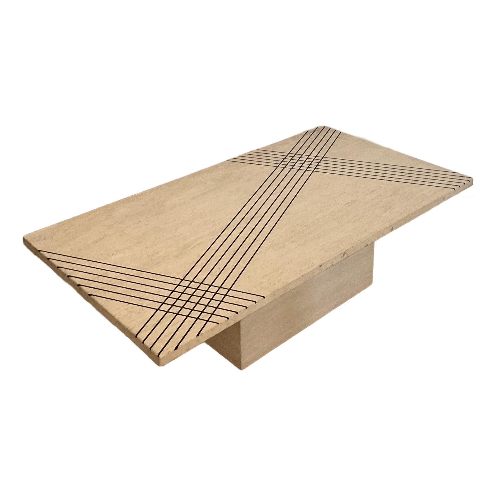 Vintage Italian Scored Travertine Coffee Table - Detail view