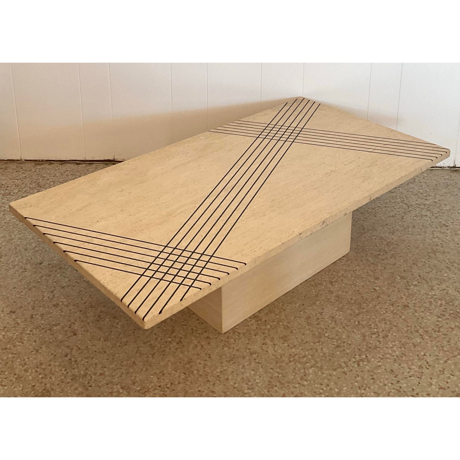 Vintage Italian Scored Travertine Coffee Table - Back view