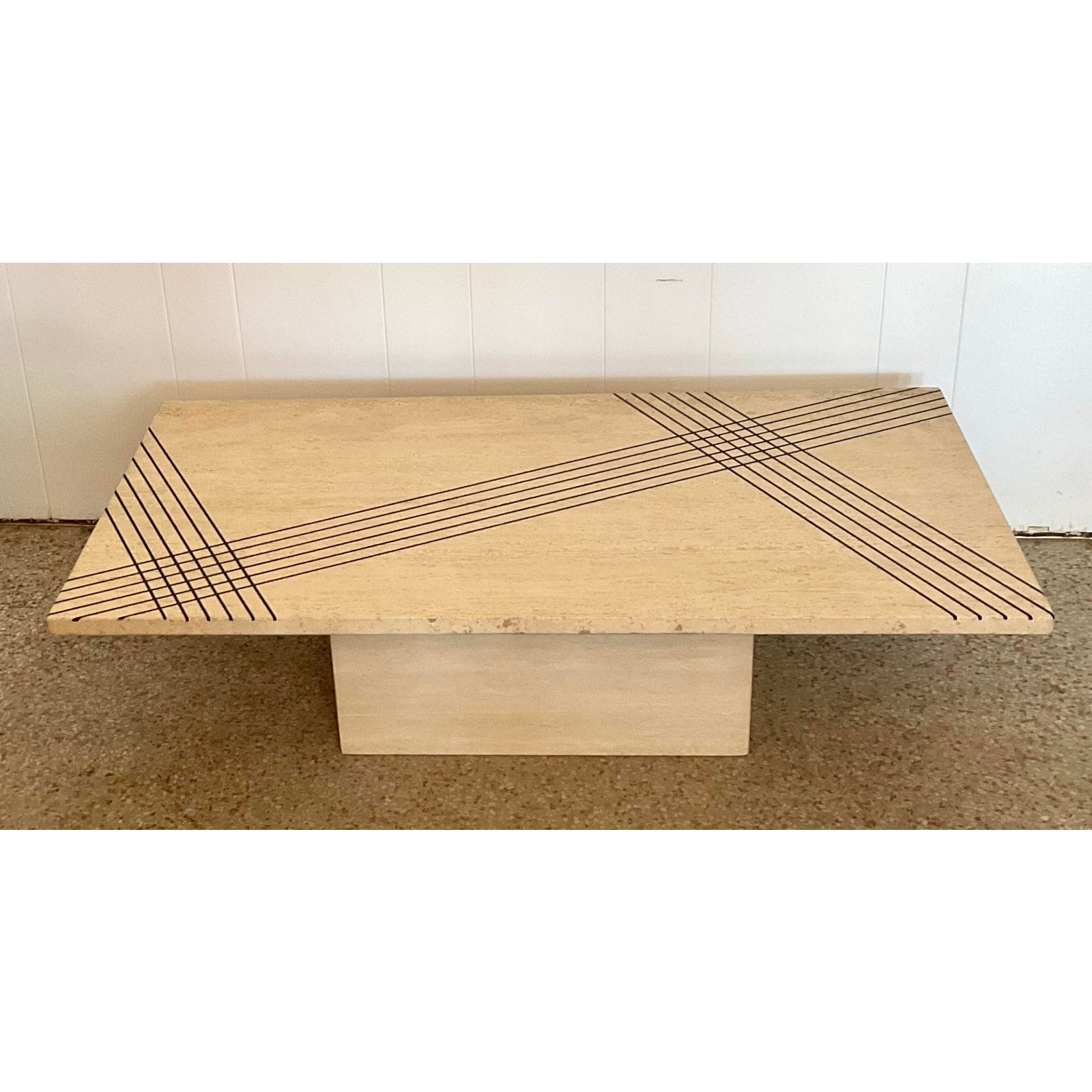 Vintage Italian Scored Travertine Coffee Table - Side view