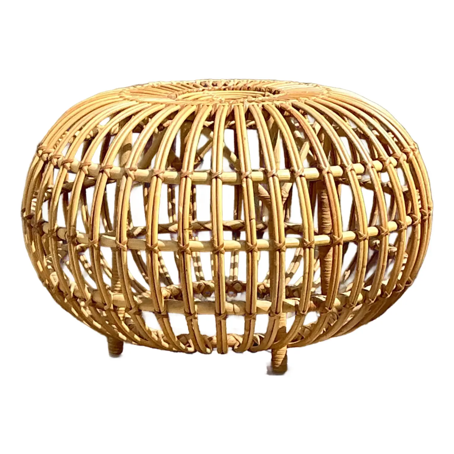Vintage Italian Stick Rattan Ottoman After Albini