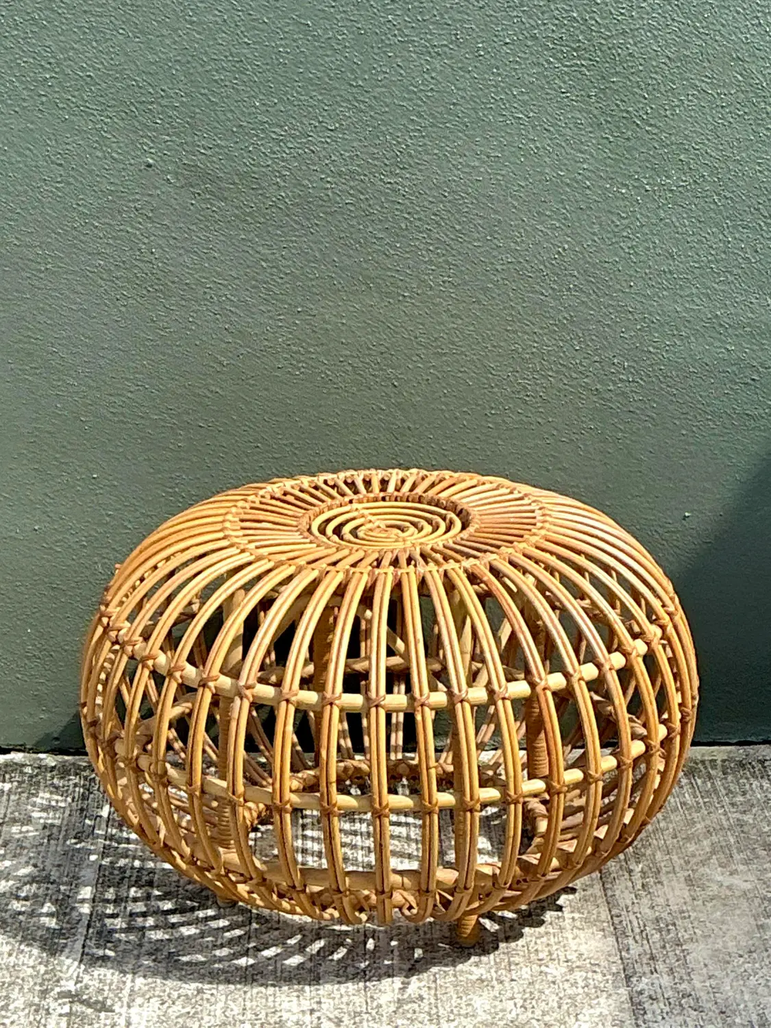 Vintage Italian Stick Rattan Ottoman After Albini - Back view