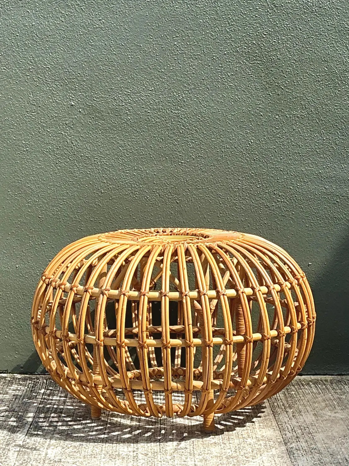 Vintage Italian Stick Rattan Ottoman After Albini - Top view