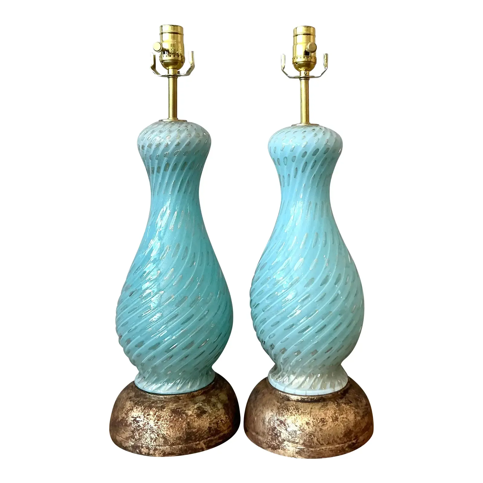 Vintage Italian Swirl Glass Lamps After Murano - A Pair - Detail view