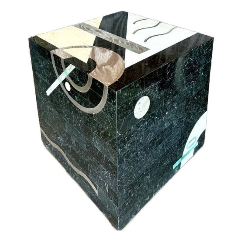 Vintage Italian Tessellated Stone Cube After Oggetti - Detail view