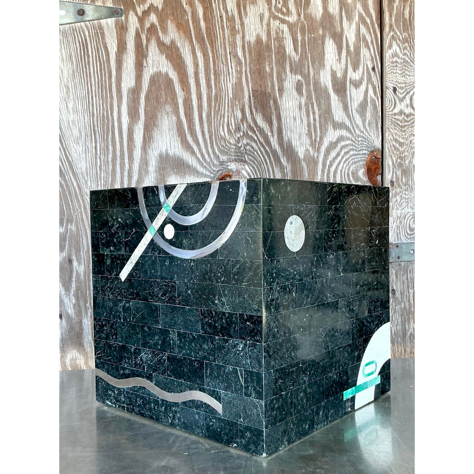 Vintage Italian Tessellated Stone Cube After Oggetti - Back view