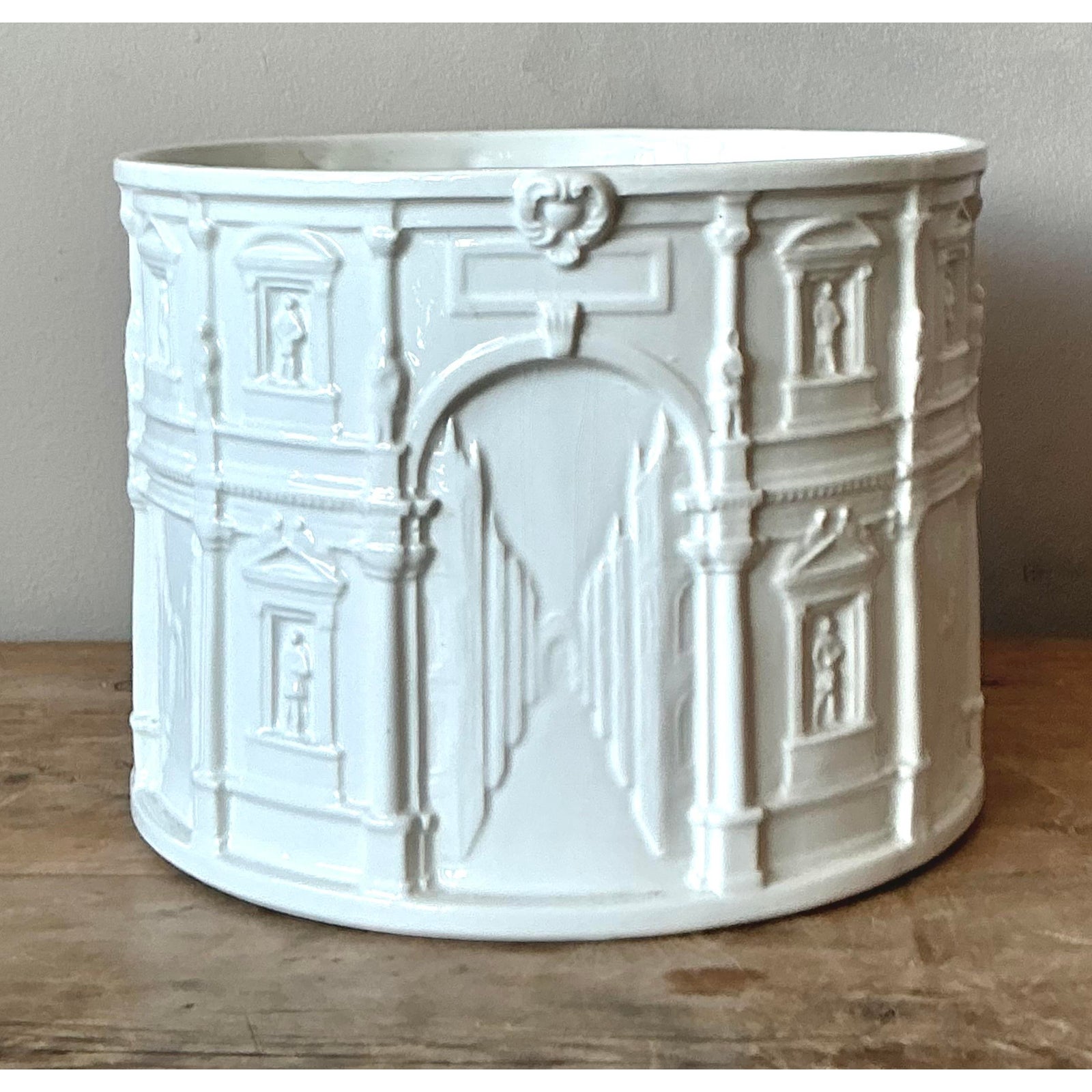 Vintage Italian Tiffany and Co Glazed Ceramic Cache Pot - Back view