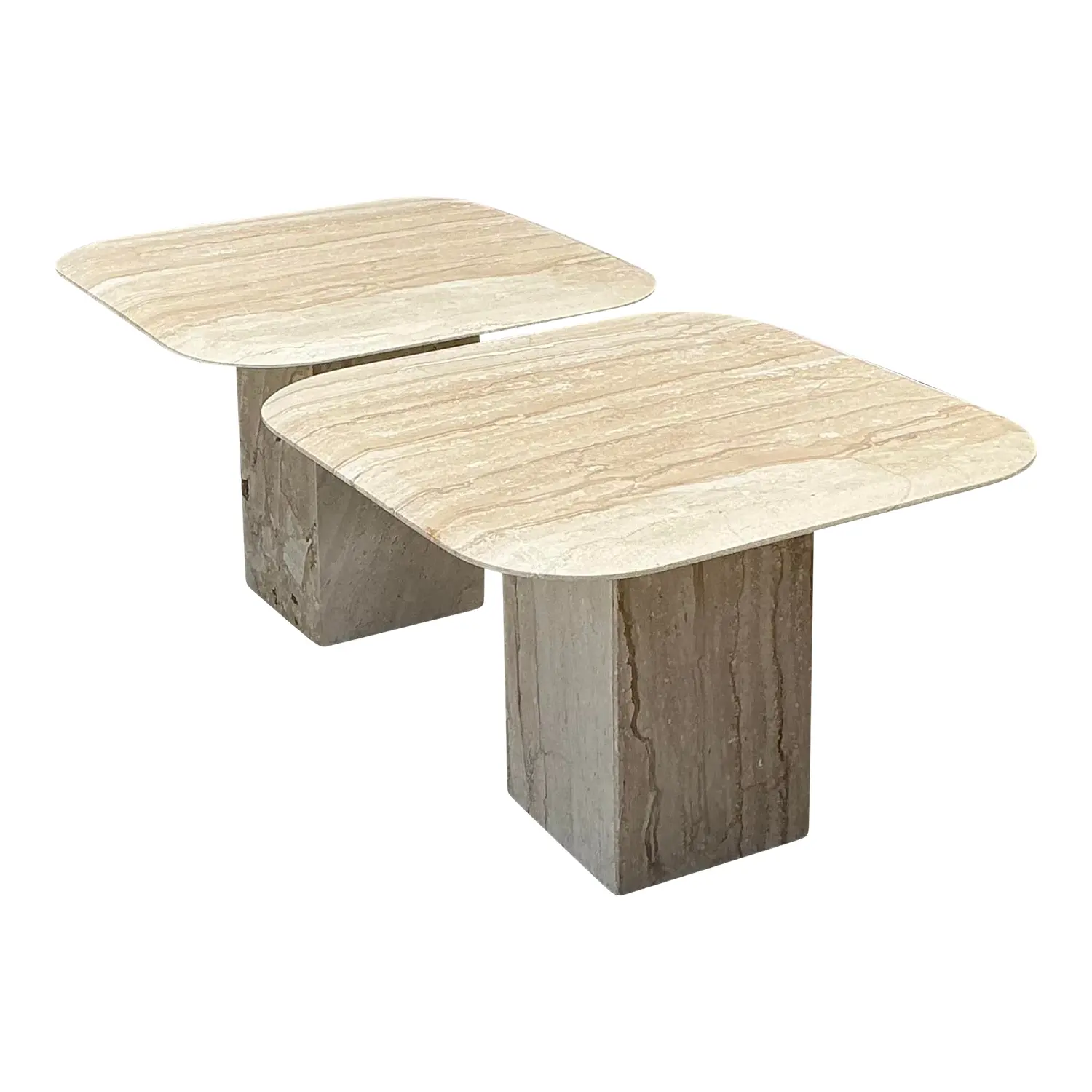 Vintage Italian Travertine Side Tables - A Pair