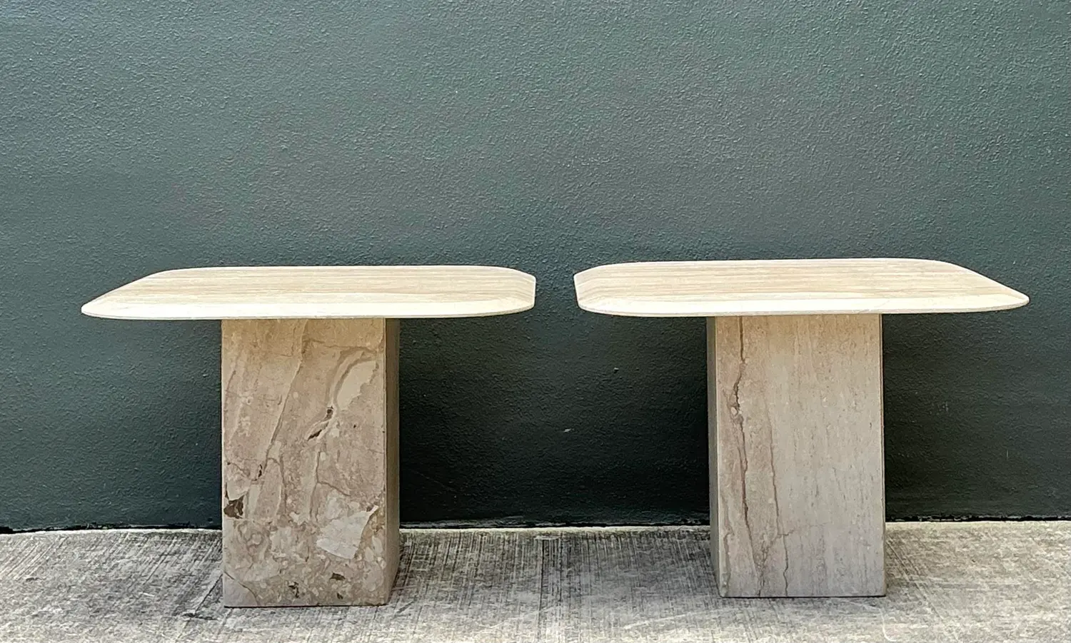 Vintage Italian Travertine Side Tables - A Pair - Detail view