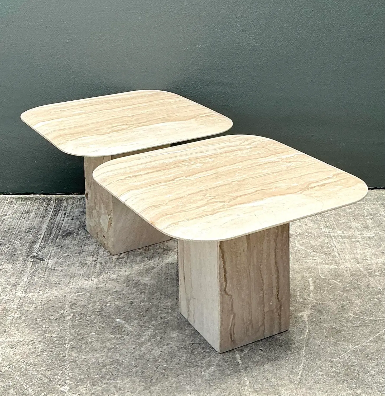 Vintage Italian Travertine Side Tables - A Pair - Back view