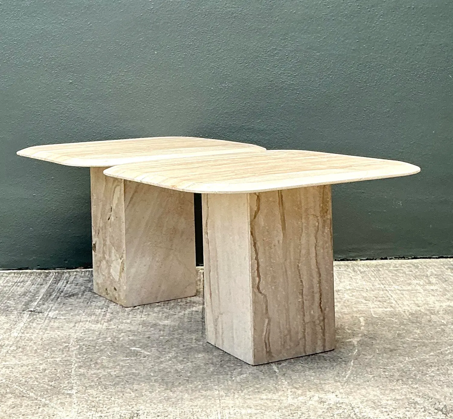 Vintage Italian Travertine Side Tables - A Pair - Top view