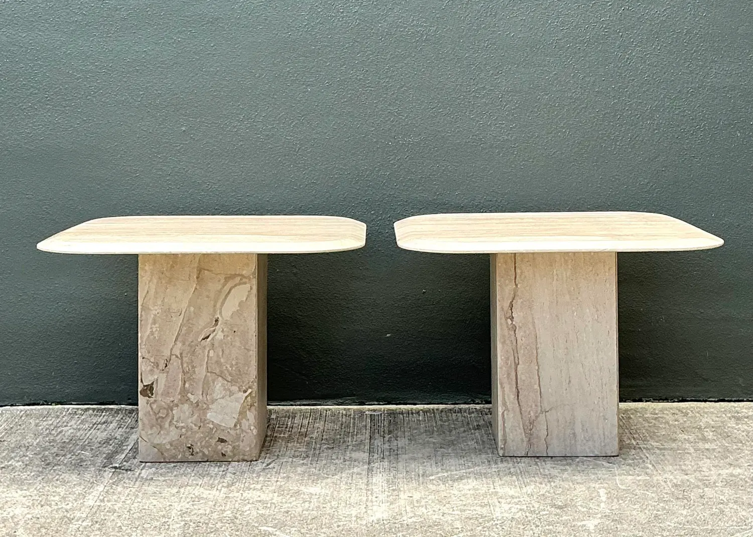 Vintage Italian Travertine Side Tables - A Pair - Side view