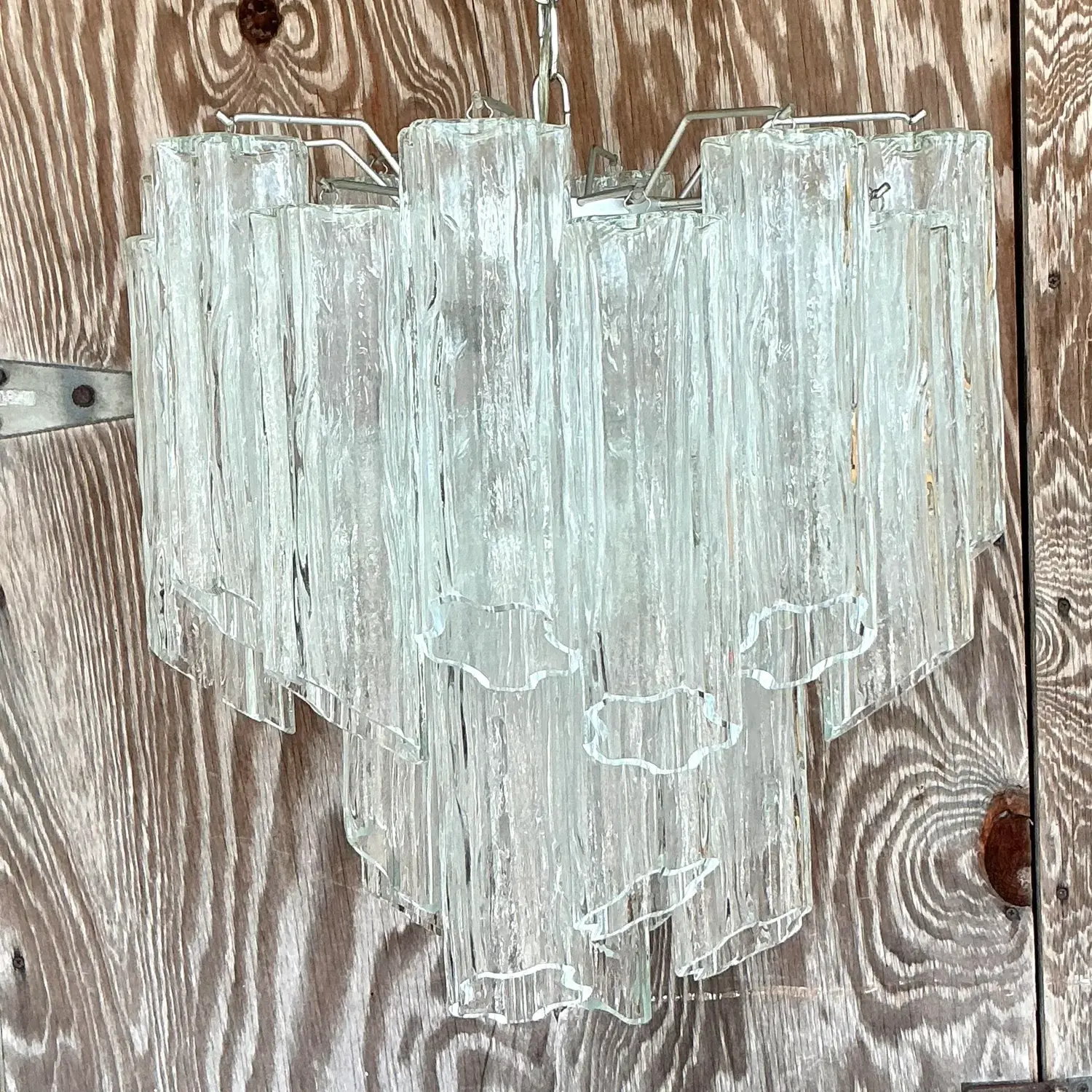 Vintage Italian Tubular Glass Chandelier After Murano - Detail view