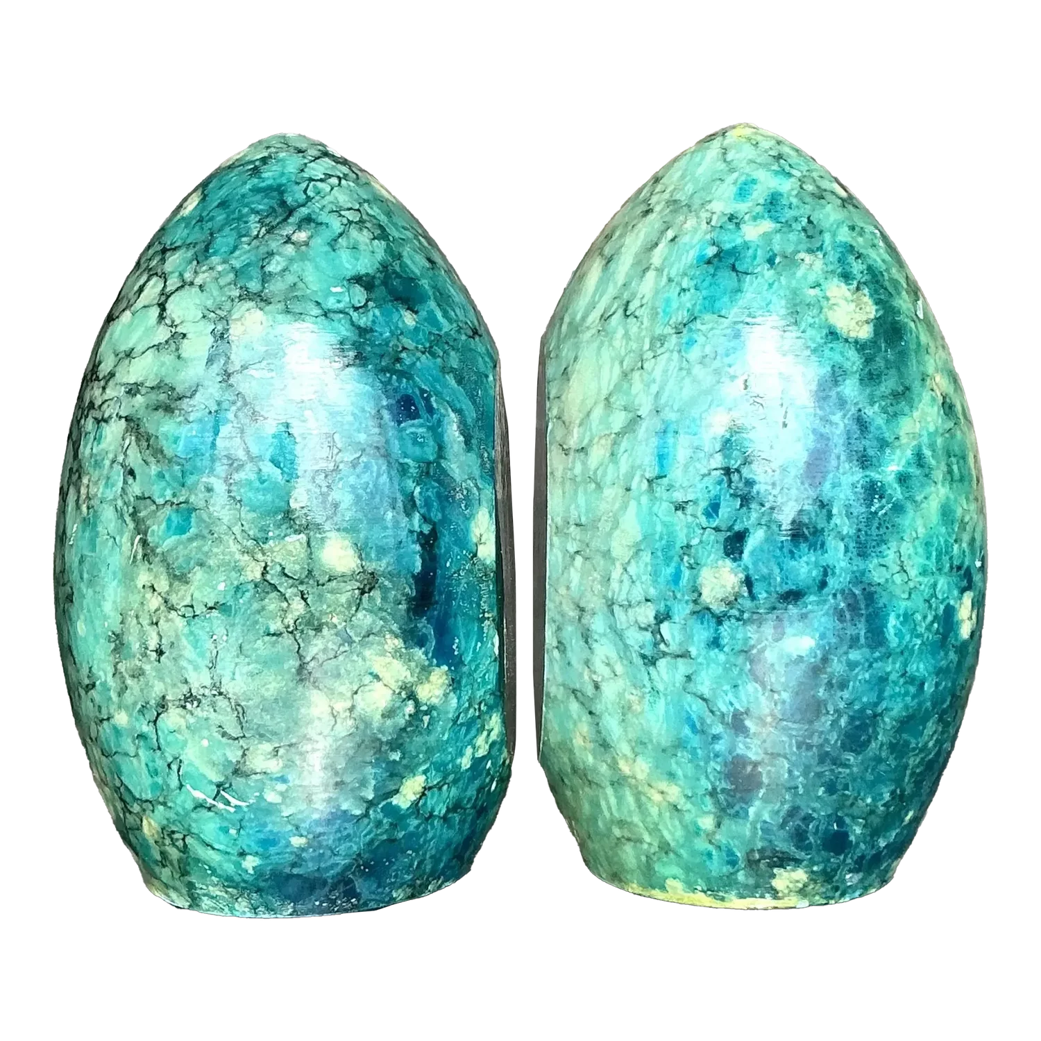 Vintage Italian Turquoise Alabaster Bookends - Set of 2 - Detail view