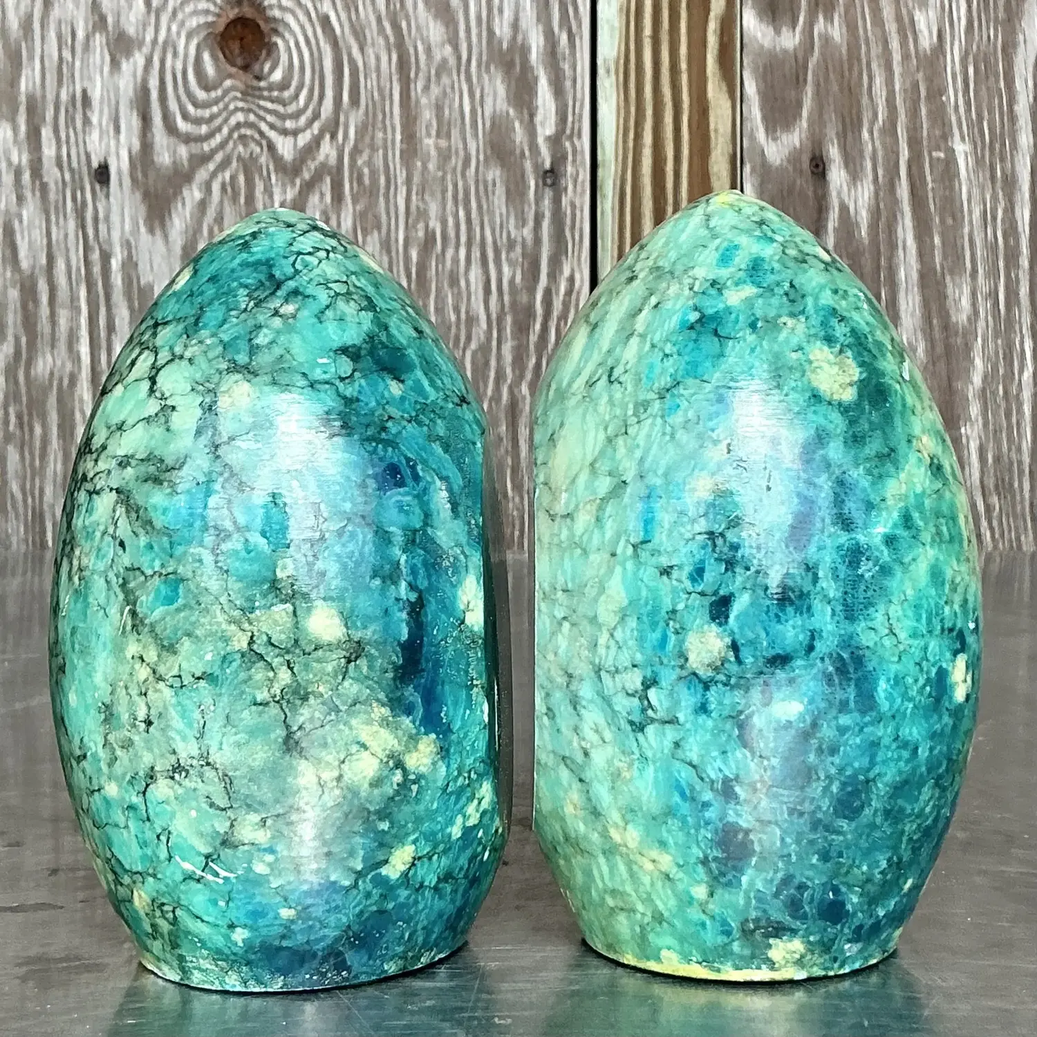 Vintage Italian Turquoise Alabaster Bookends - Set of 2 - Top view