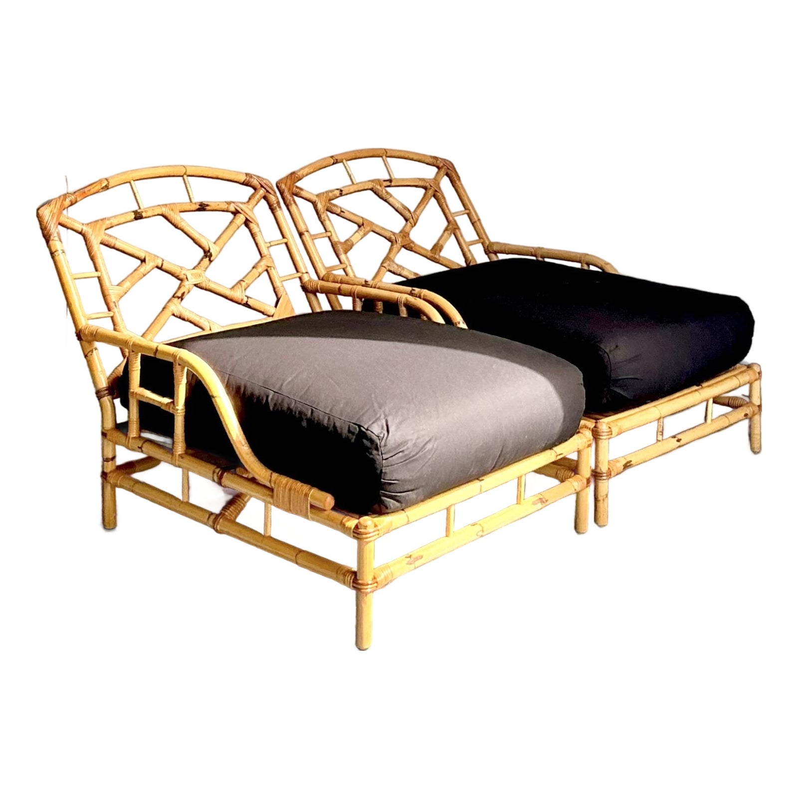 Vintage Italian Vivai Del Sud Rattan Chaise Lounge - A Pair