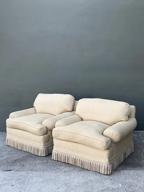 Vintage Jack Phillips Overstuffed Lounge Chairs With Bullion Trim - A Pair - Detail view