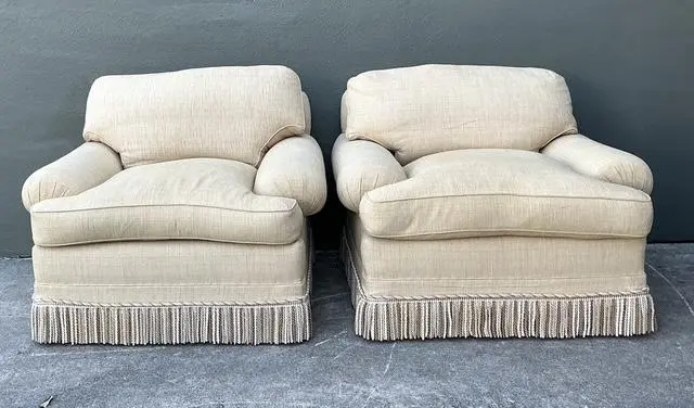 Vintage Jack Phillips Overstuffed Lounge Chairs With Bullion Trim - A Pair - Side view