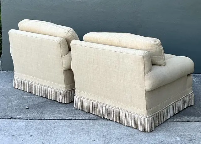 Vintage Jack Phillips Overstuffed Lounge Chairs With Bullion Trim - A Pair - Back view