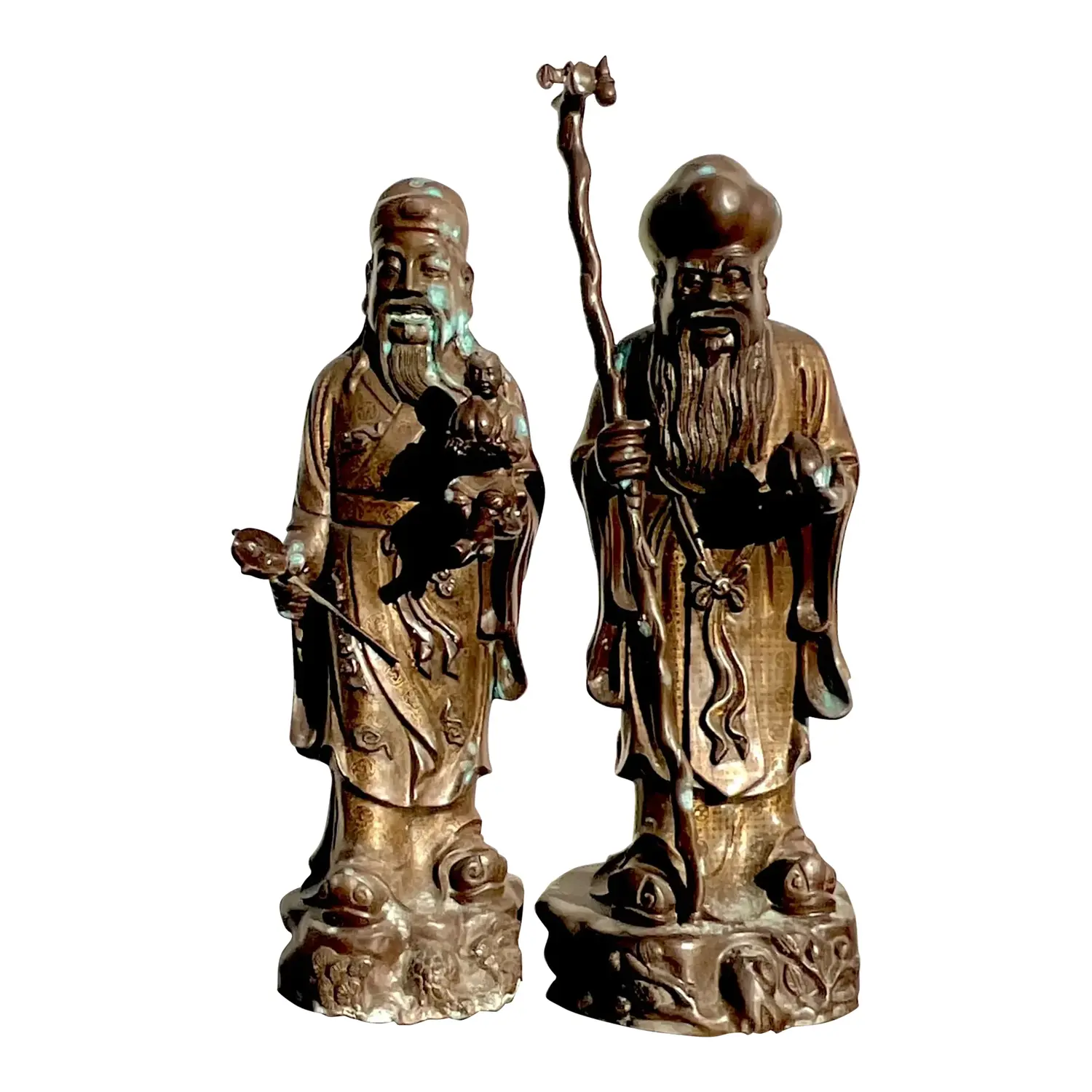 Vintage Japanese Bronze Ancestral Figures - Set of 2