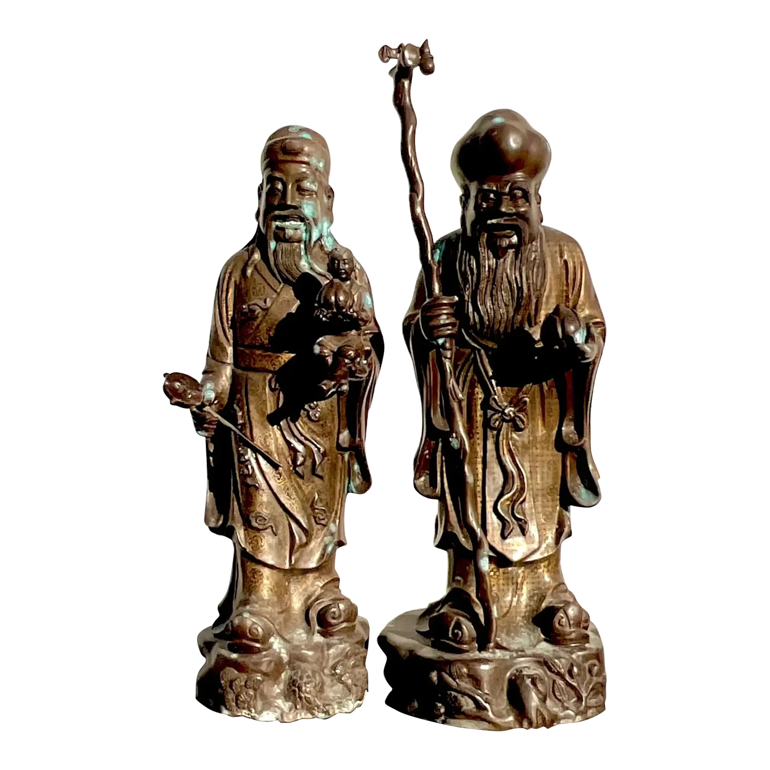 Vintage Japanese Bronze Ancestral Figures - Set of 2 - Detail view