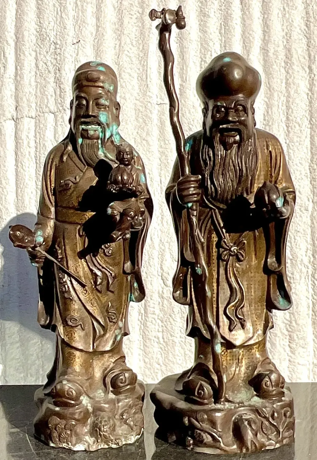 Vintage Japanese Bronze Ancestral Figures - Set of 2 - Side view