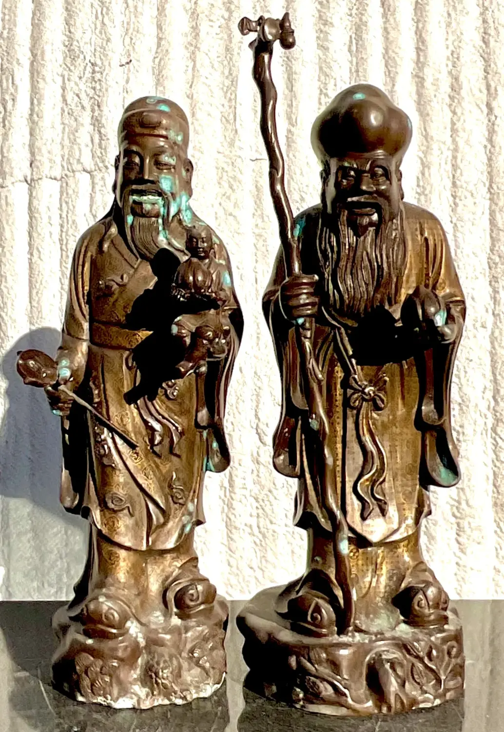 Vintage Japanese Bronze Ancestral Figures - Set of 2 - Back view