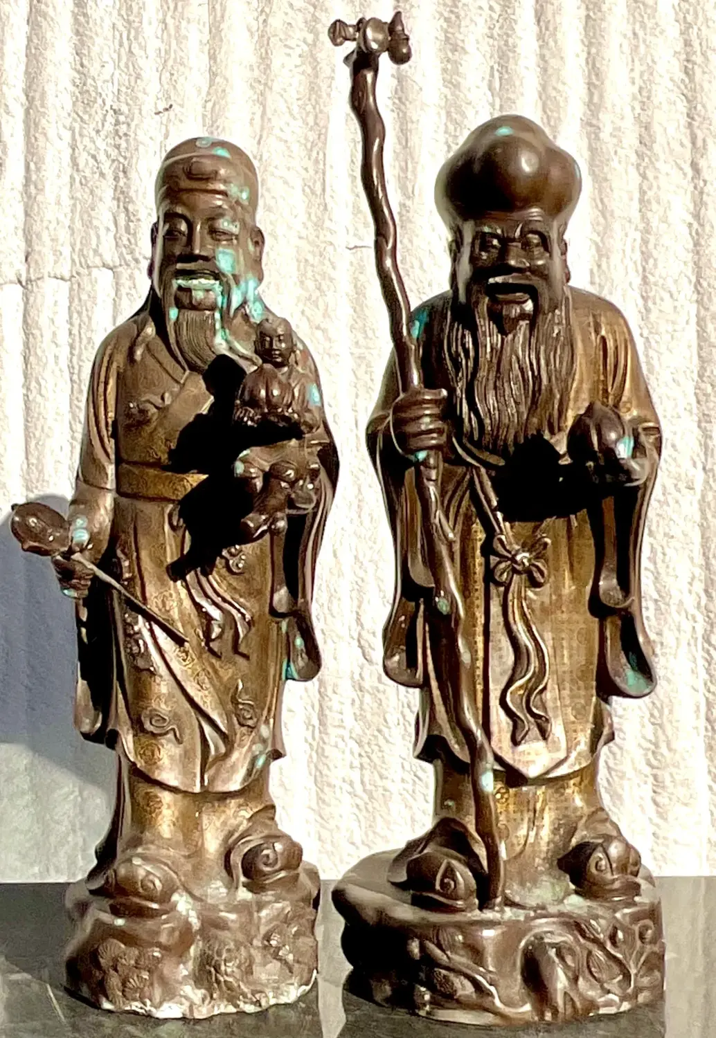 Vintage Japanese Bronze Ancestral Figures - Set of 2 - Top view