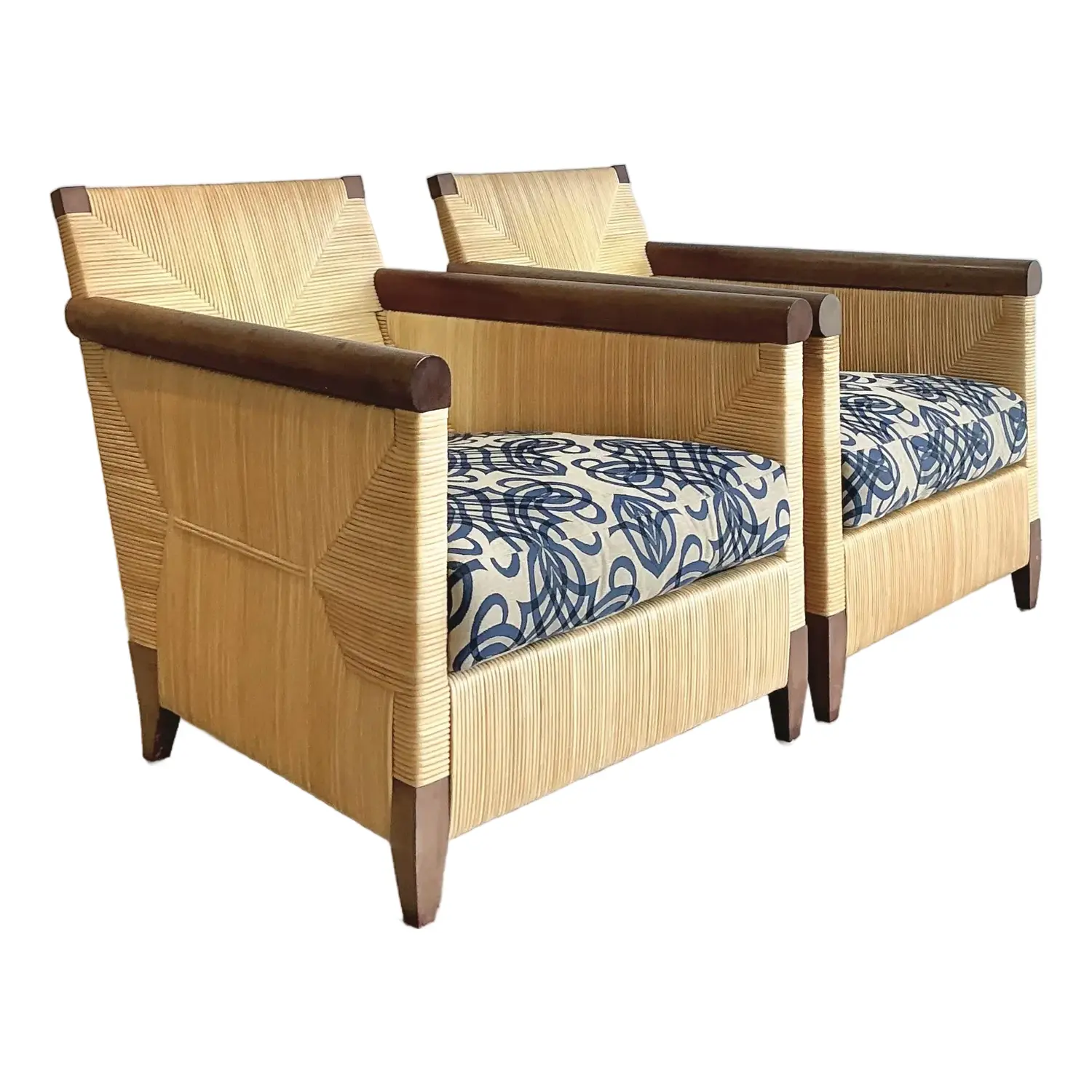 Vintage John Hutton for Donghia “Merbau” Woven Rattan Lounge Chairs - A Pair