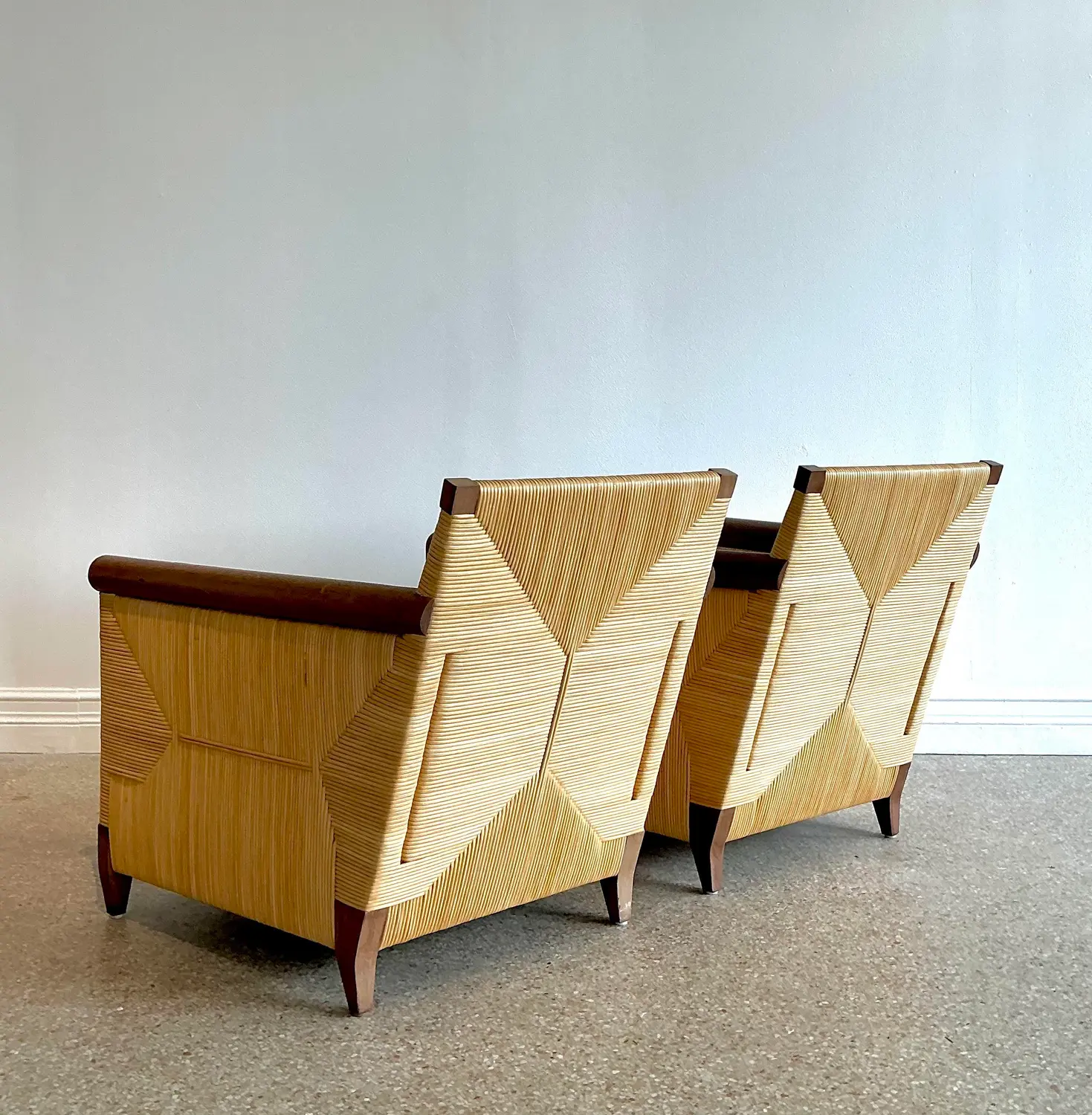 Vintage John Hutton for Donghia “Merbau” Woven Rattan Lounge Chairs - A Pair - Side view