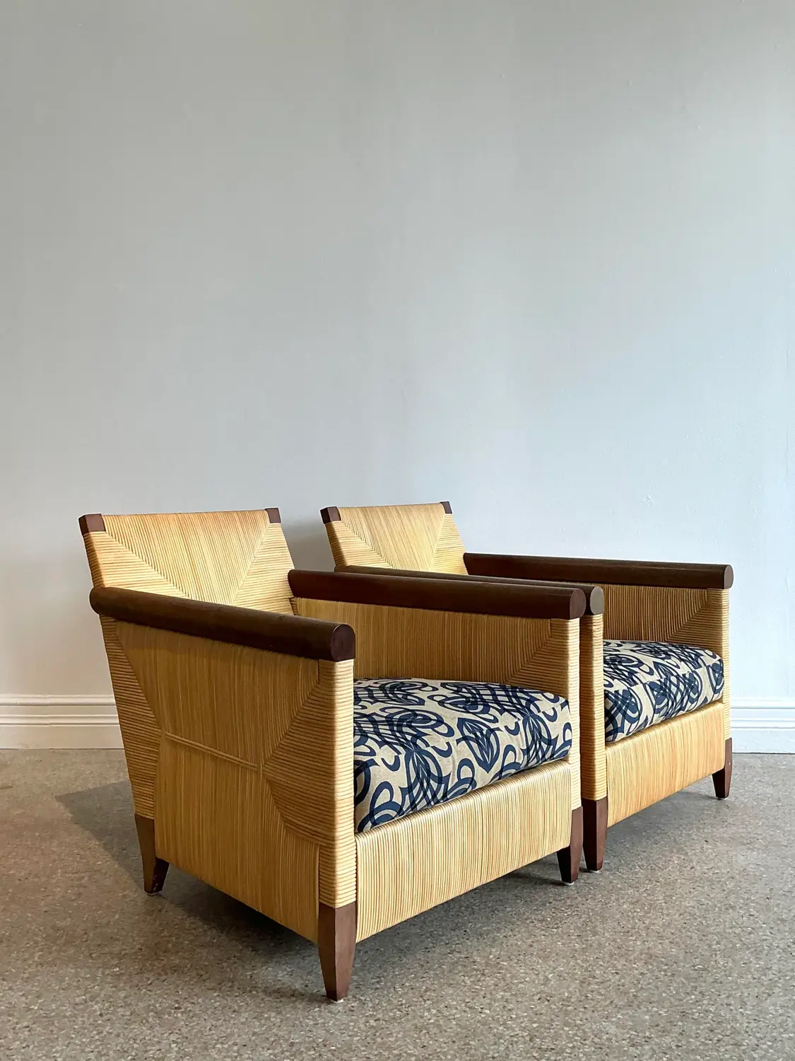 Vintage John Hutton for Donghia “Merbau” Woven Rattan Lounge Chairs - A Pair - Detail view