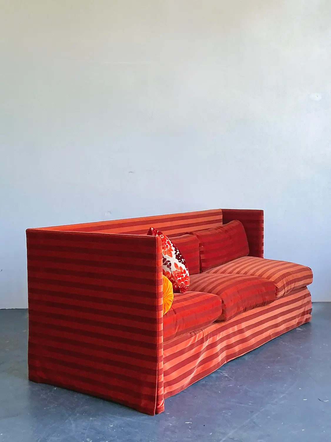 Vintage John Saladino Striped Velvet Sofa - Side view