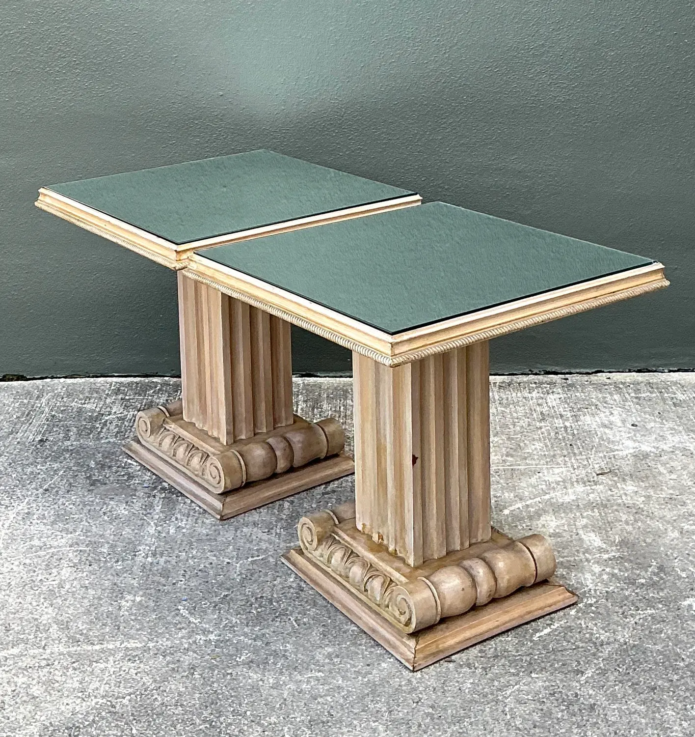 Vintage John Stuart Carved Column Side Tables After T. H. Robsjohn Gibbings - A Pair - Back view