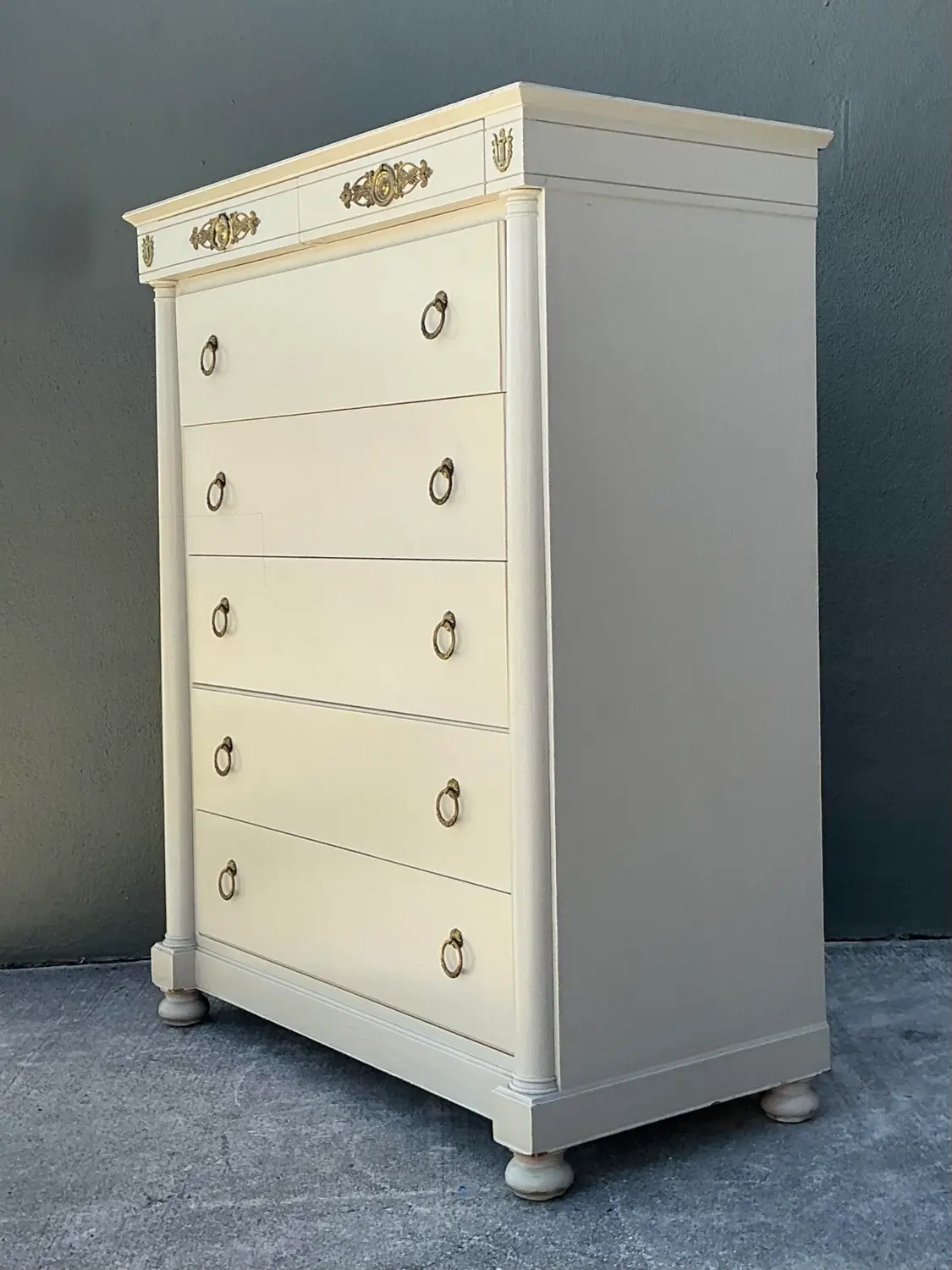 Vintage John Stuart for Johnson Furniture Neoclassical Tall Chest of Drawers - Detail view