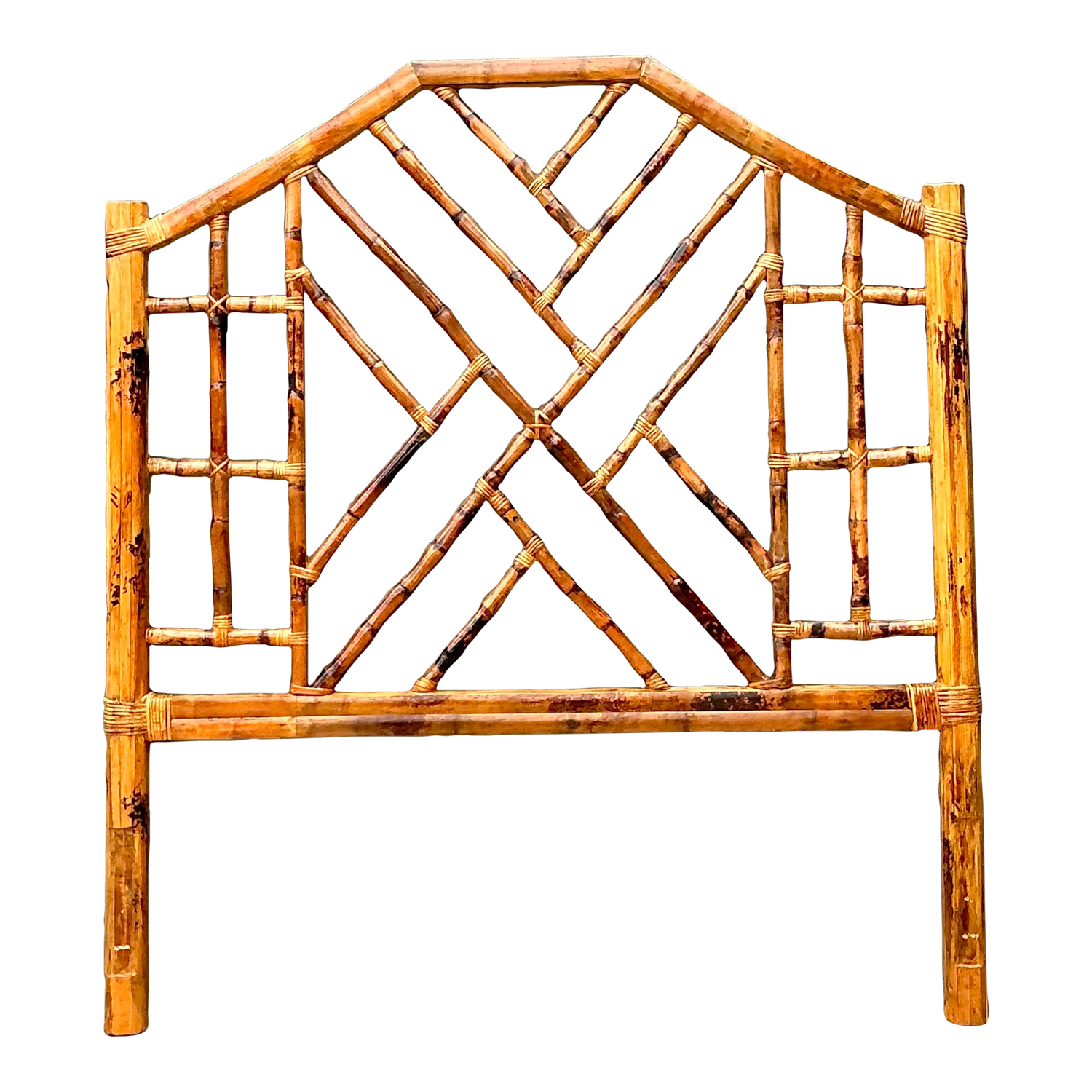 Vintage Kenian Burnt Bamboo a Chinese Chippendale Queen Headboard - Detail view