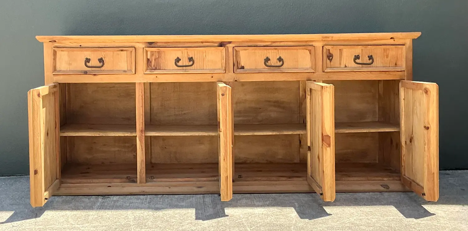 Vintage Knotty Pine Long Credenza - Side view