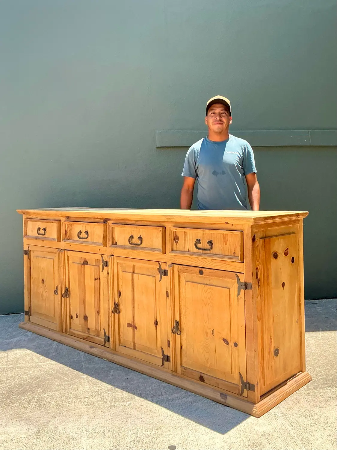 Vintage Knotty Pine Long Credenza - Back view