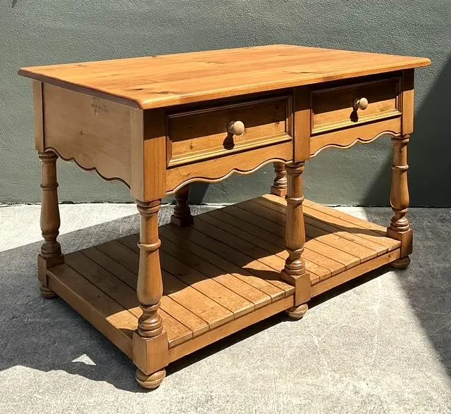 Vintage Knotty Pine Plank Center Island - Top view