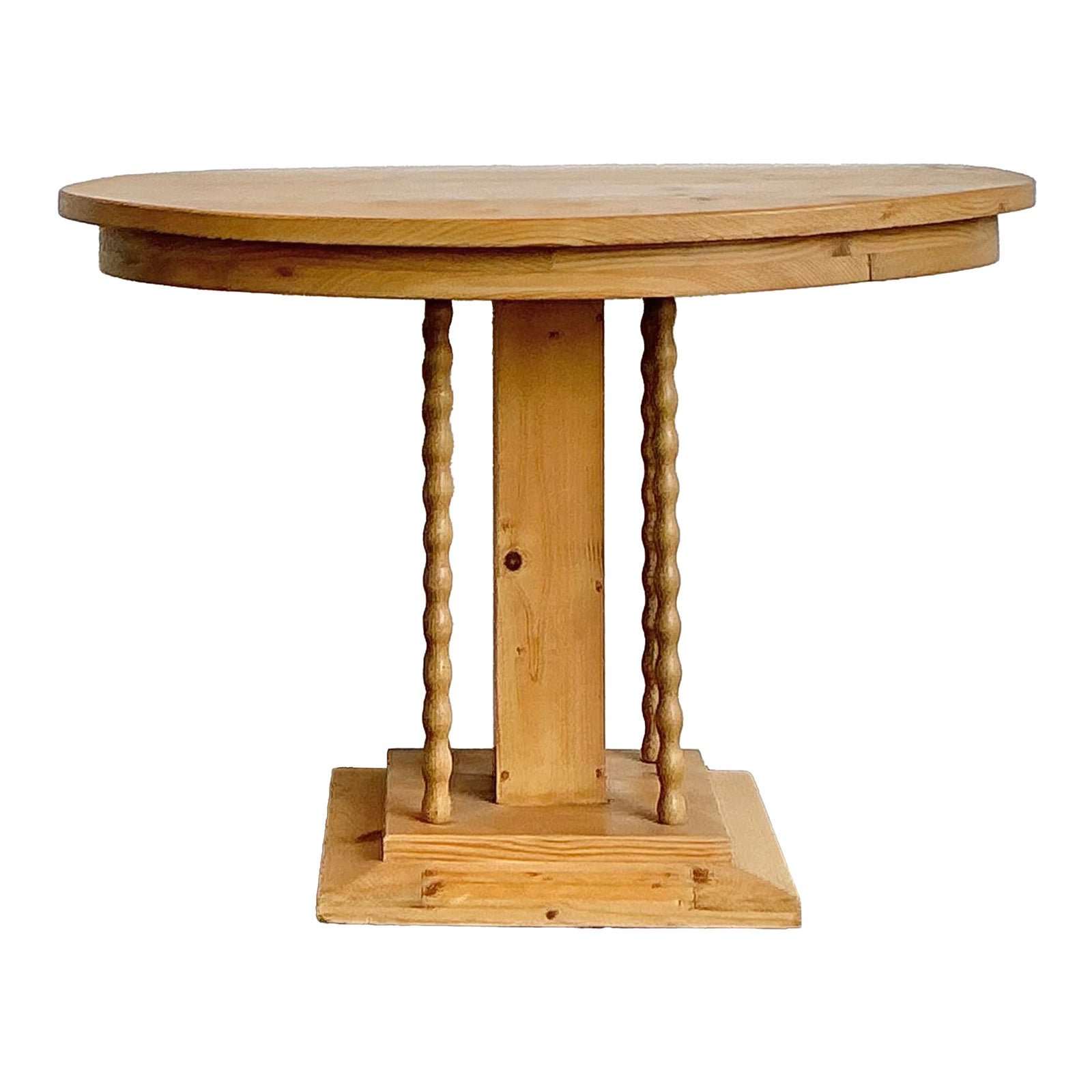 Vintage Knotty Pine Turned Wood Side Table