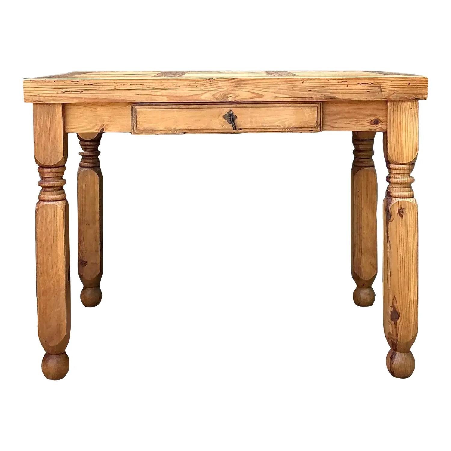 Vintage Knotty Pine Turned Wood Table