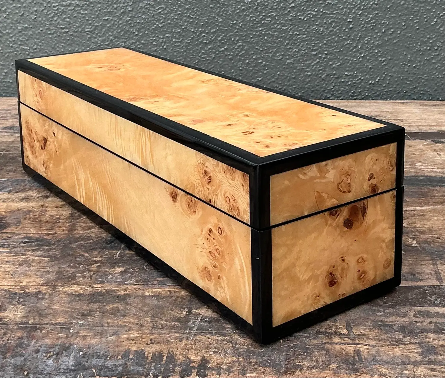 Vintage Lacquered Burl Wood Box - Side view