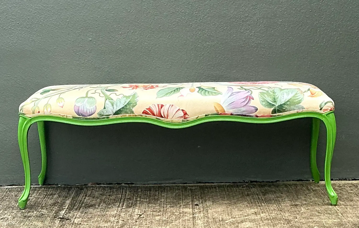 Vintage Lacquered Floral Bench - Top view